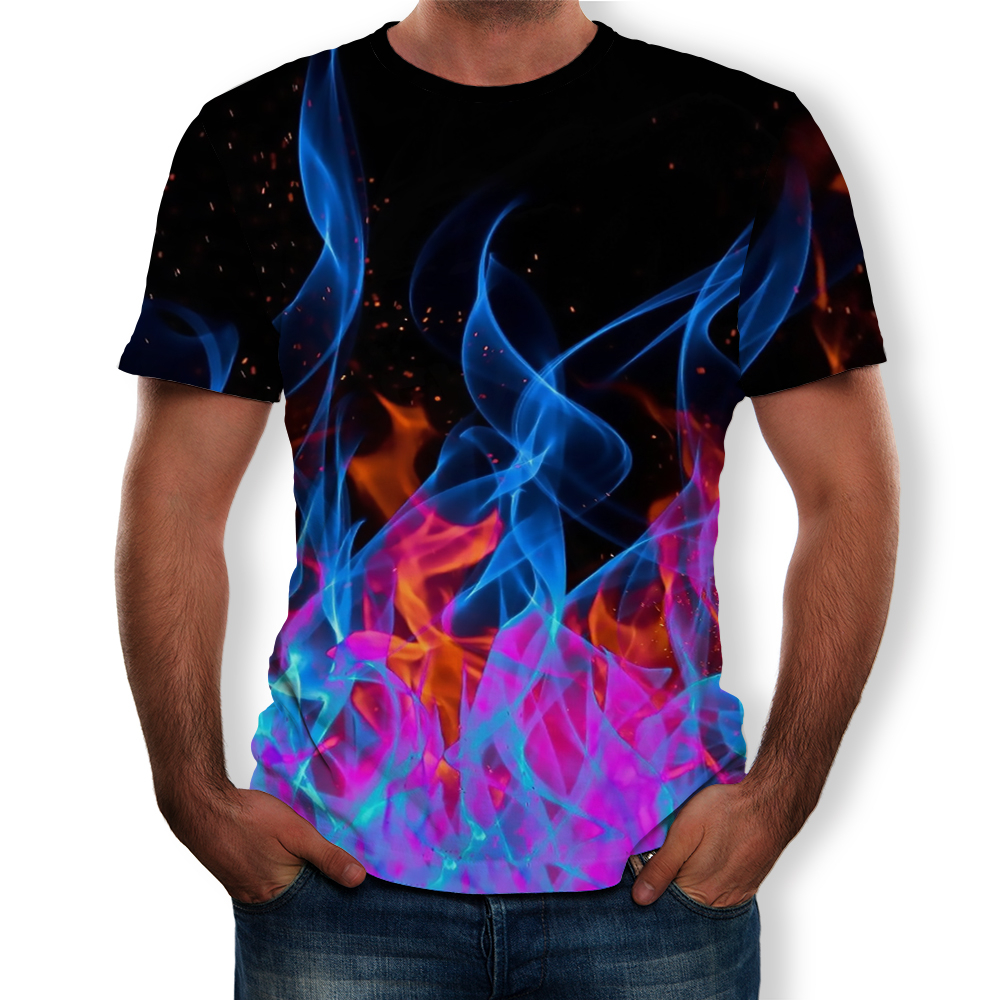 3D Graphic Printed Men's Short-Sleeved T-shirt- Multi-D 2XL