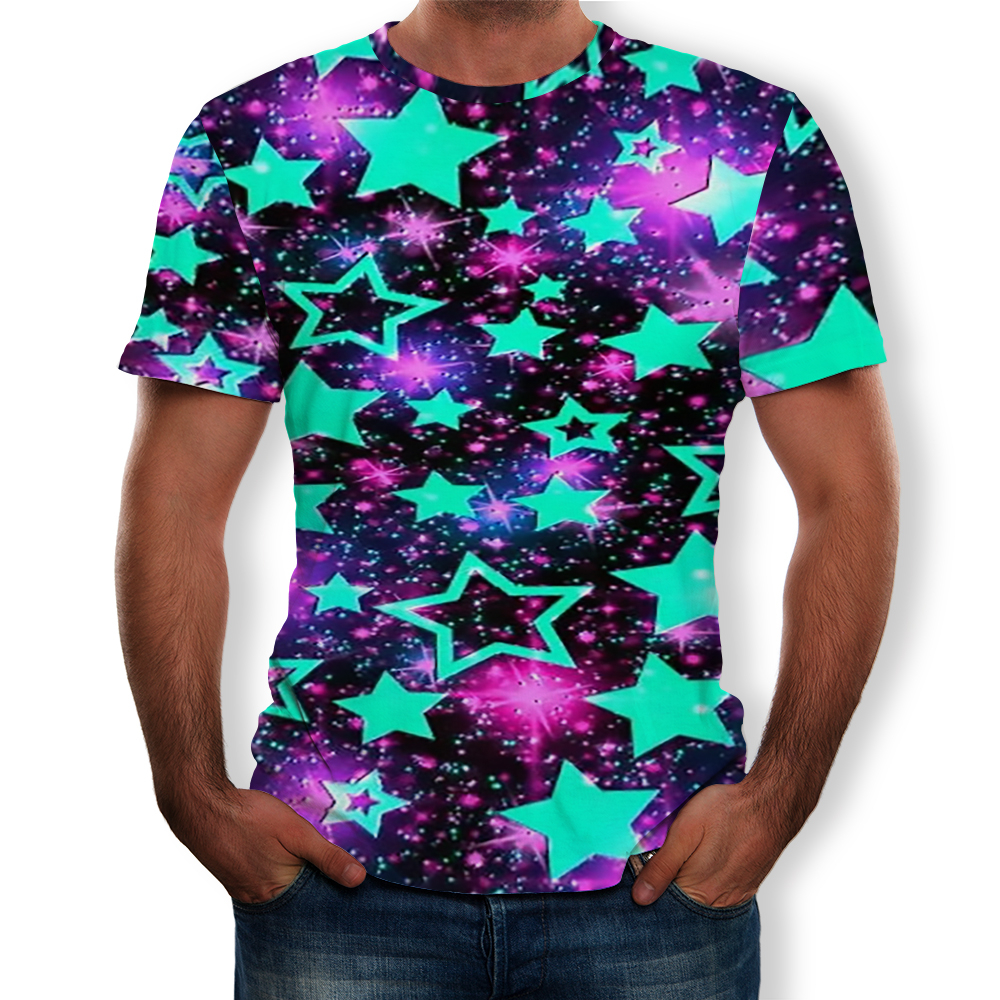 3D Graphic Printed Men's Short-Sleeved T-shirt- Multi-D 2XL