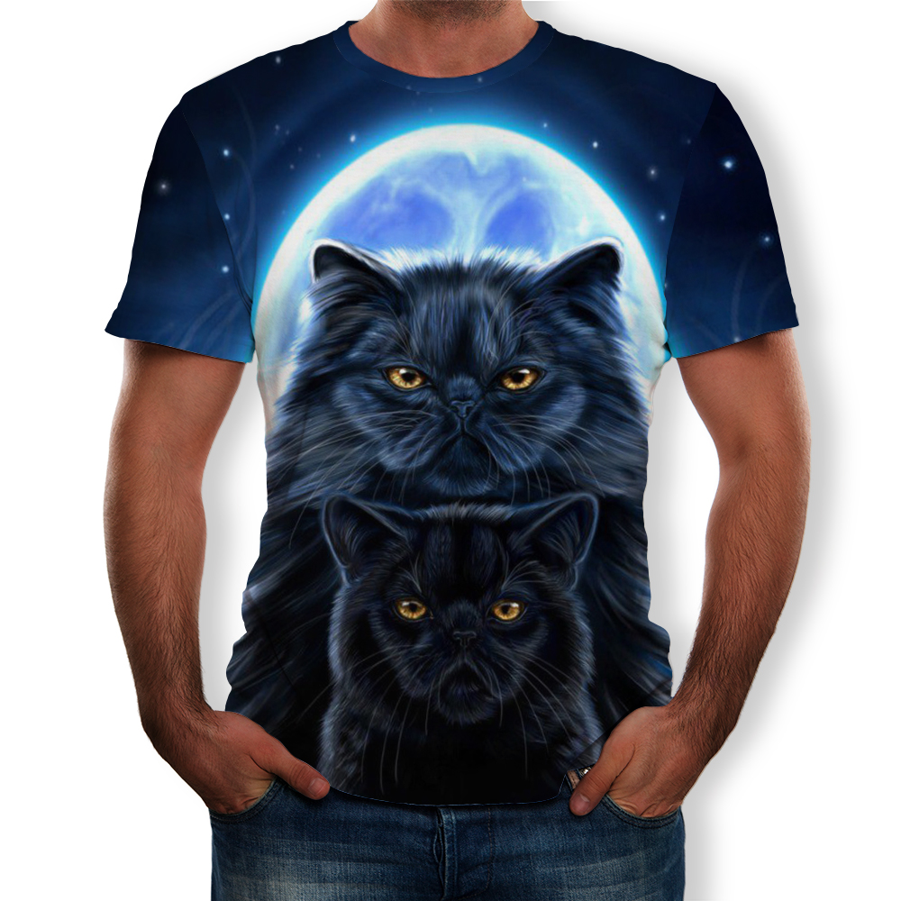 3D Summer Fashion Moonlight Cat Print Men's Short Sleeve T-shirt- Multi M 3D Summer Fashion Moonlight Cat Print Men's Short Sleeve T-shirt- Multi M