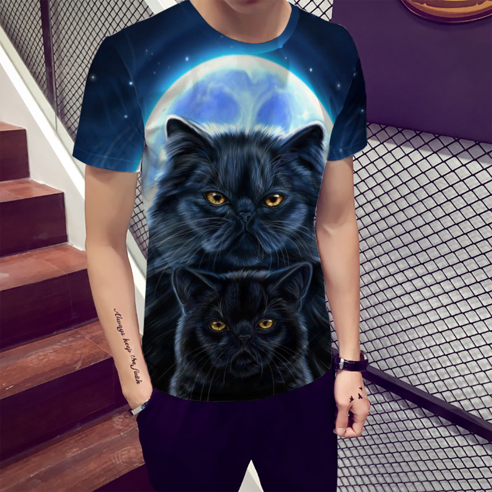 3D Summer Fashion Moonlight Cat Print Men's Short Sleeve T-shirt- Multi M 3D Summer Fashion Moonlight Cat Print Men's Short Sleeve T-shirt- Multi M