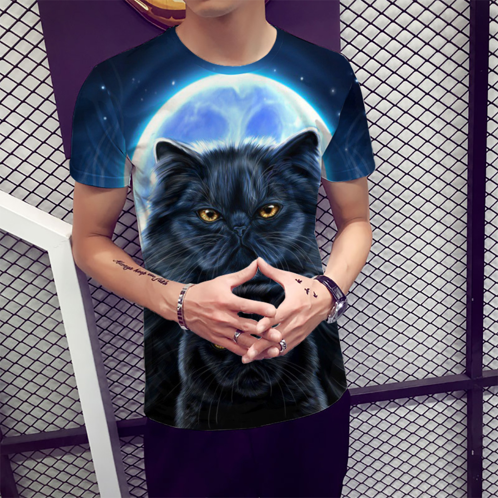 3D Summer Fashion Moonlight Cat Print Men's Short Sleeve T-shirt- Multi M 3D Summer Fashion Moonlight Cat Print Men's Short Sleeve T-shirt- Multi M