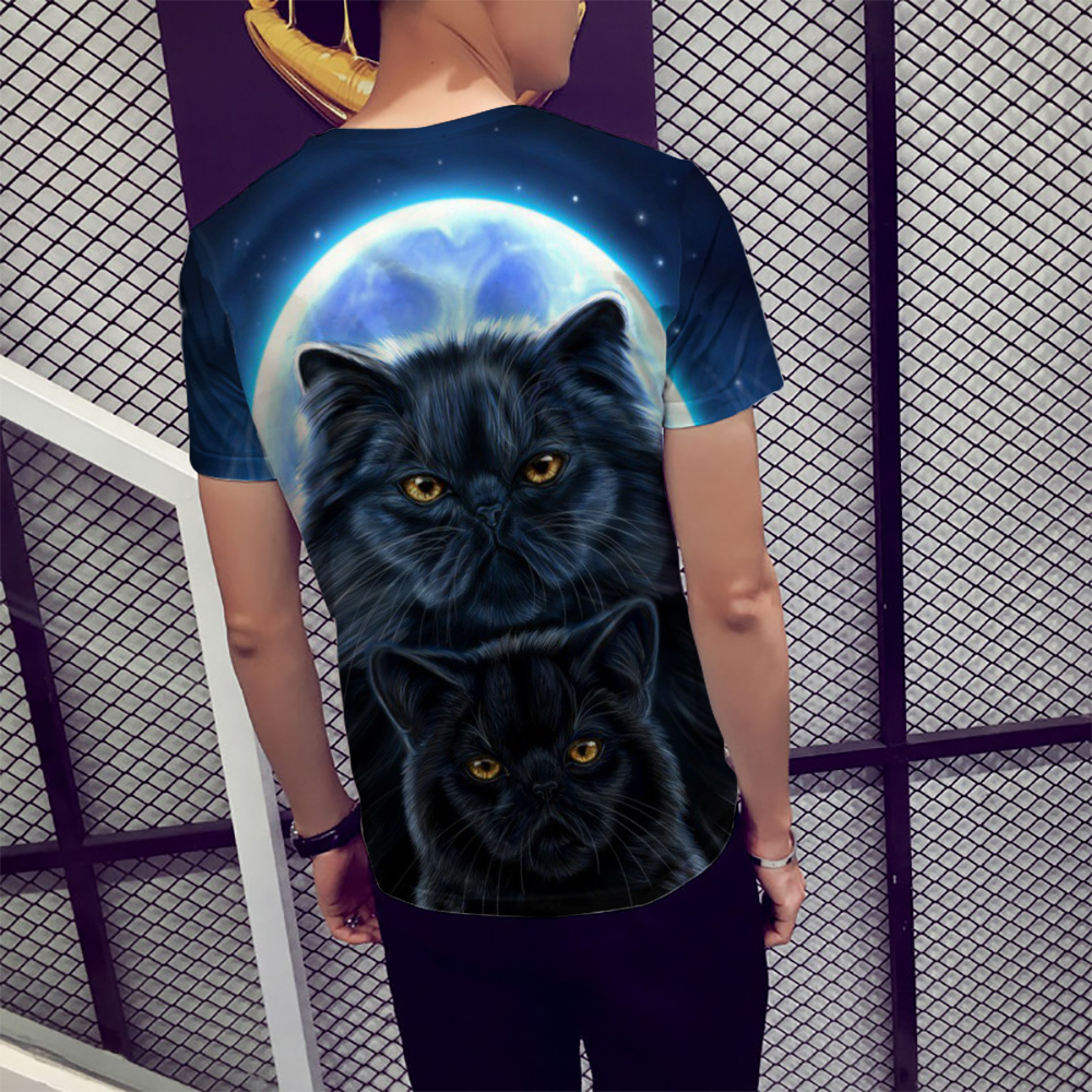 3D Summer Fashion Moonlight Cat Print Men's Short Sleeve T-shirt- Multi M 3D Summer Fashion Moonlight Cat Print Men's Short Sleeve T-shirt- Multi M