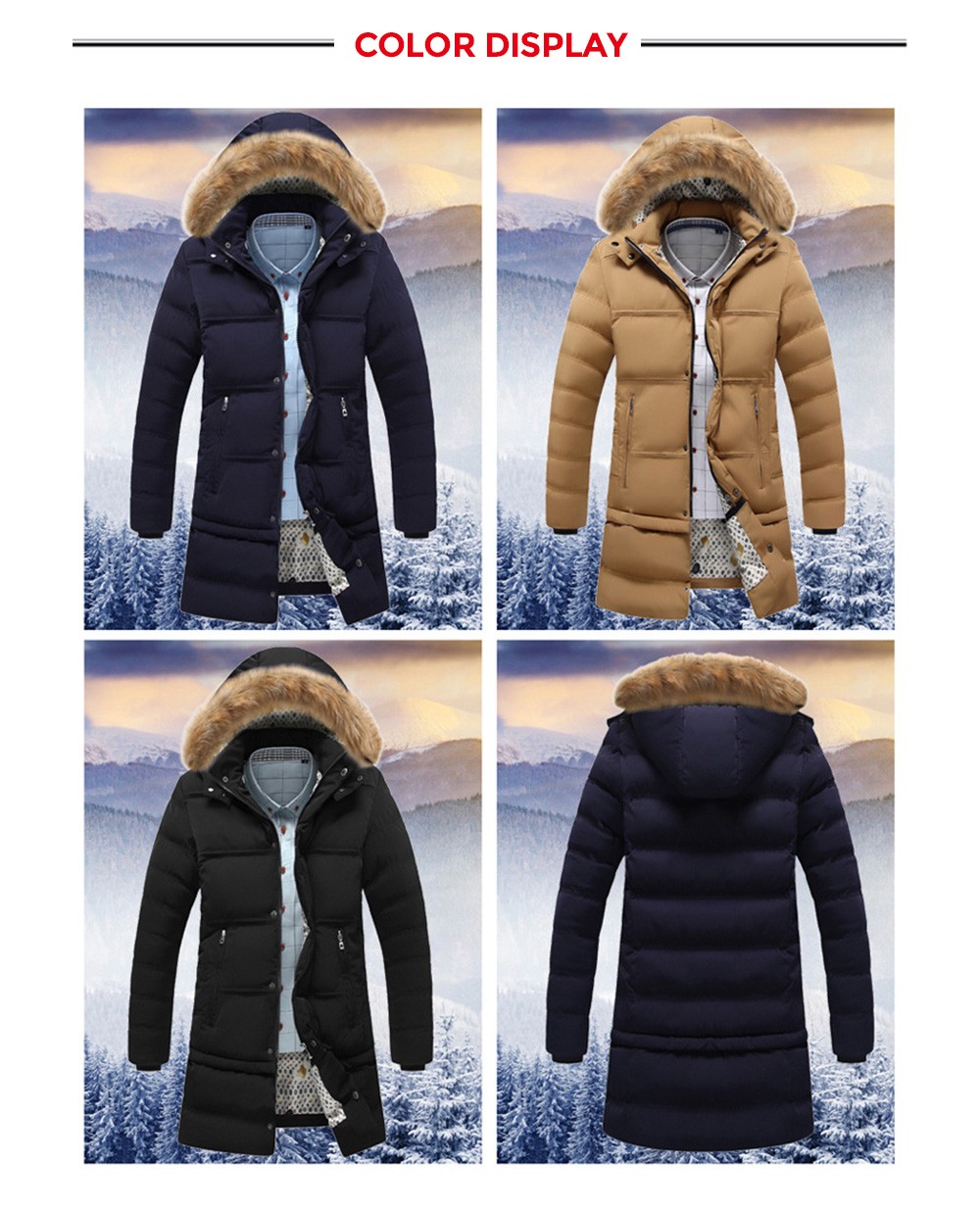 Winter Men's Long Thick Cotton Coat color