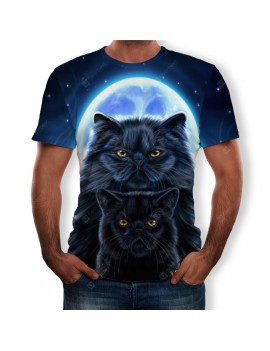 3D Summer Fashion Moonlight Cat Print Men's Short Sleeve T-shirt