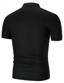 Men's T-shirt Short Sleeve Striped Cuff Stand Collar