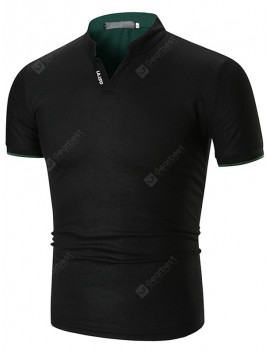 Men's T-shirt Short Sleeve Striped Cuff Stand Collar