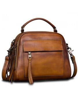 Brenice Vintage Solid Genuine Leather Handbag Crossbody Bag
