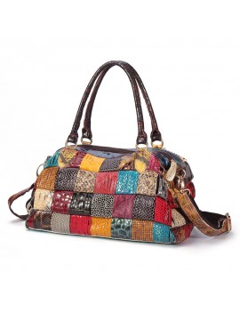 Women Bohemian Large Capacity Genuine Leather Handbags Patchwork Handmade Crossbody Bags