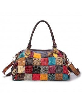 Women Bohemian Large Capacity Genuine Leather Handbags Patchwork Handmade Crossbody Bags