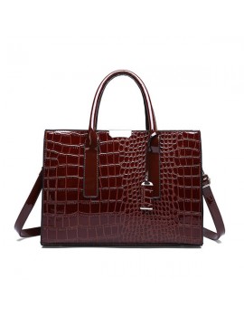 Women Crocodile Pattern Tote Handbag Large Capacity Solid Crossbody Bag