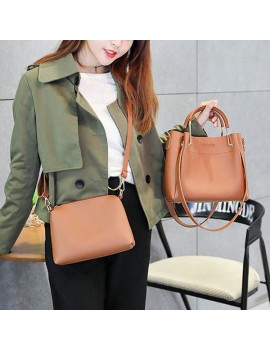 Women Faux Leather Two-piece Set Bucket Bag Handbag Shoulder Bag