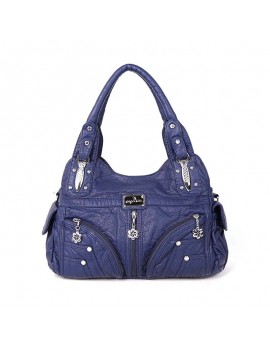 Women Soft Leather Handbag Multi-pocket Solid Casual Shoulder Bag