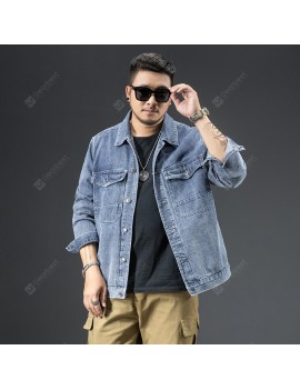 Large Size Printing Large Size Men's Autumn and Winter Loose Denim Stretch Jacket