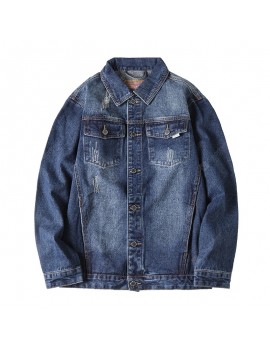 Men Denim Jacket Large Size Fashion Print Casual Loose Jacket