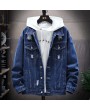 Men Denim Jacket Loose Jeans Casual Hole for Autumn Winter