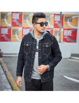 Men's Jacket Large Size Autumn And Winter Male Hooded Denim Jacket Loose Coat