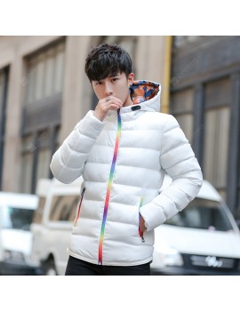 Men's Padded Winter Coat Collar Colorful Zipper Hooded Jacket Korean Slim Casual Jacket Tide